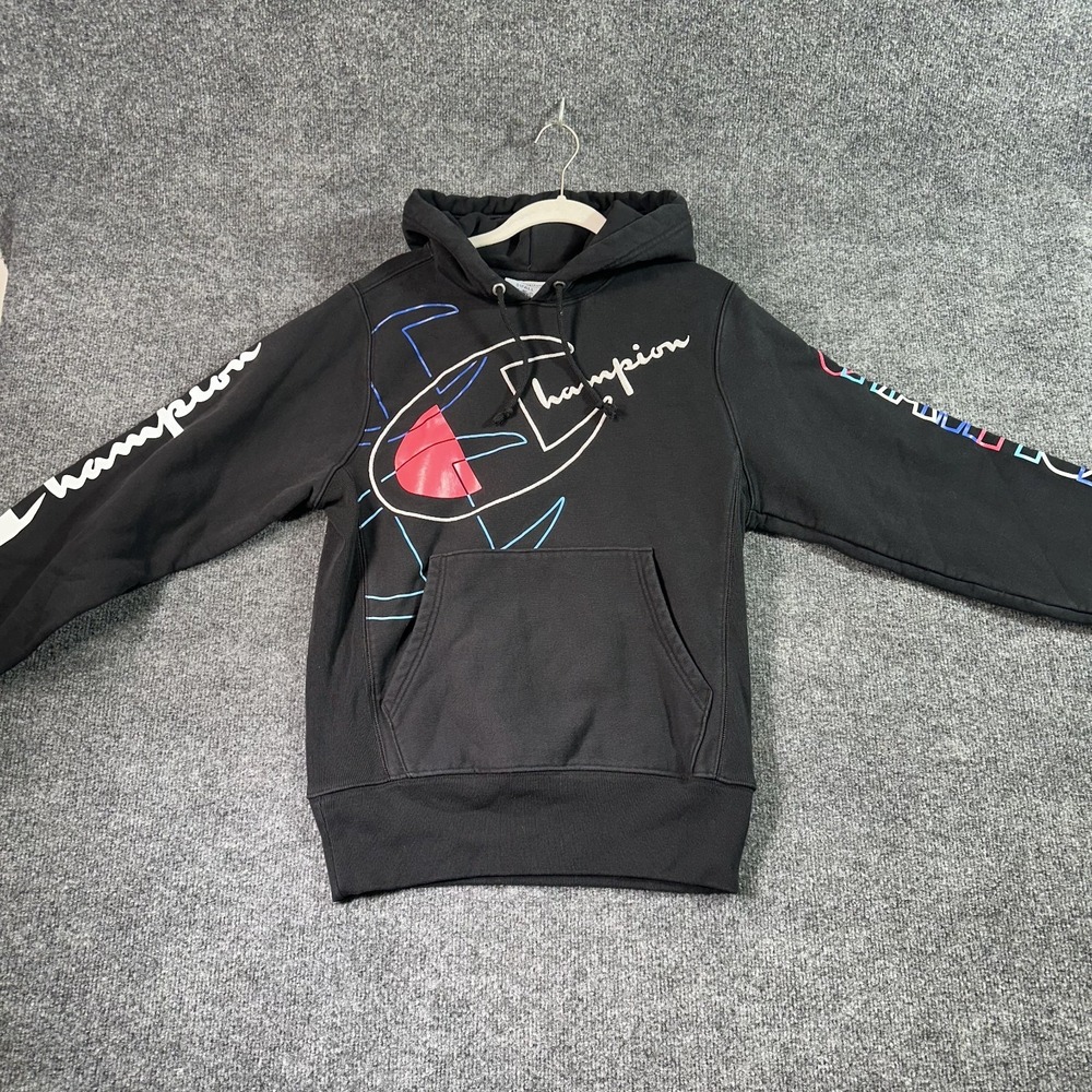 Champion Reverse Weave Hoodie Men's Small Black Fleece Sweatshirt Vintage Y2K - Picture 2 of 9